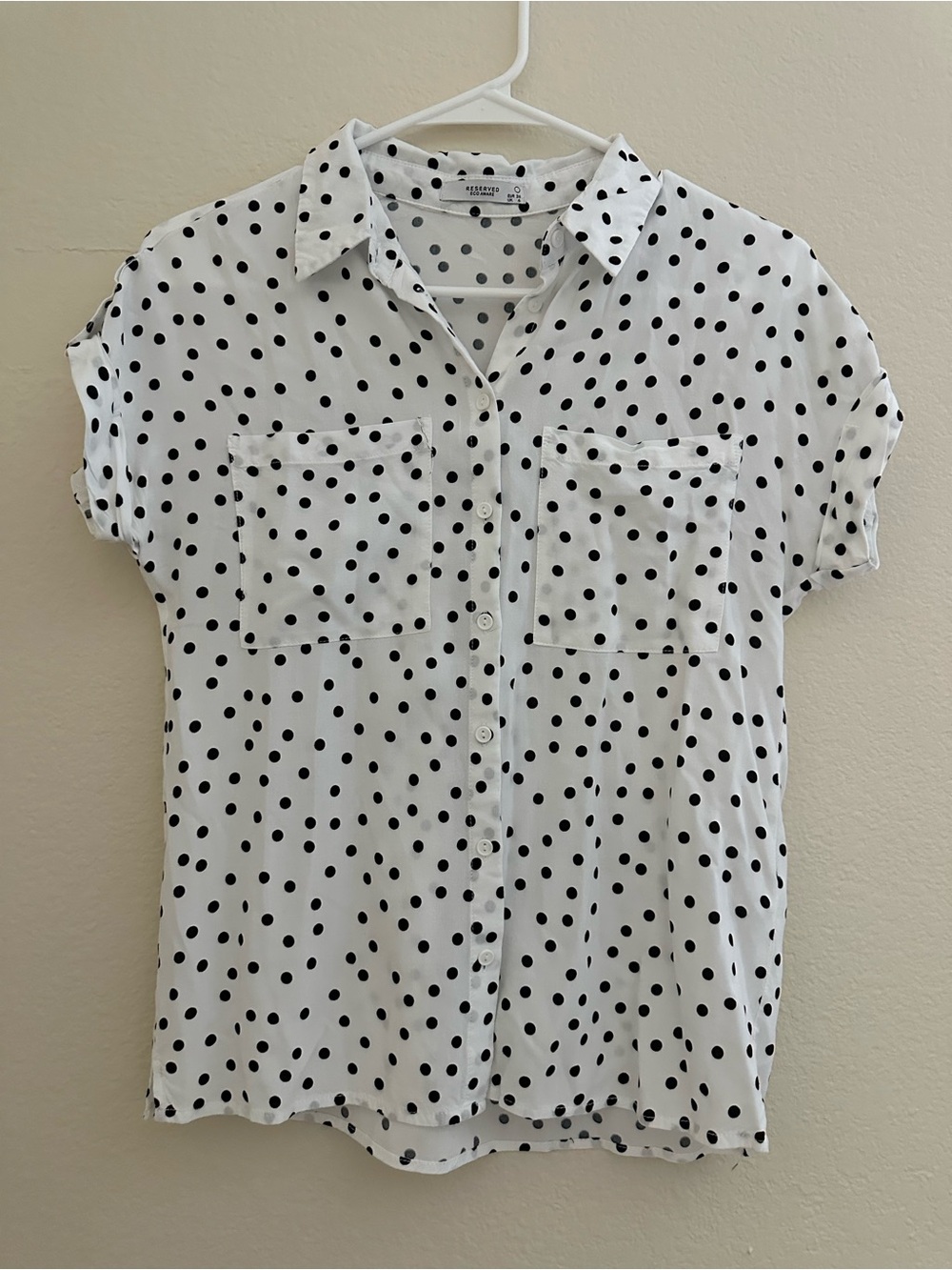 Button-Front Polka Dot Short-Sleeve Blouse - White/Black